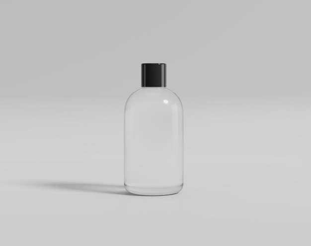 La botella de agua transparente en blanco en el fondo vacío, representación 3d, ilustración 3d