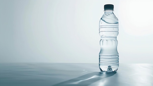 Botella de agua usada y fondo blanco IA generativa