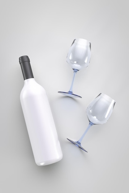 Una botella de alcohol y dos vasos vacíos Tema de alcohol Cultura de bebida