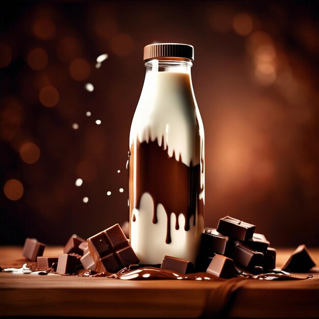 Foto una botella de batido de chocolate .