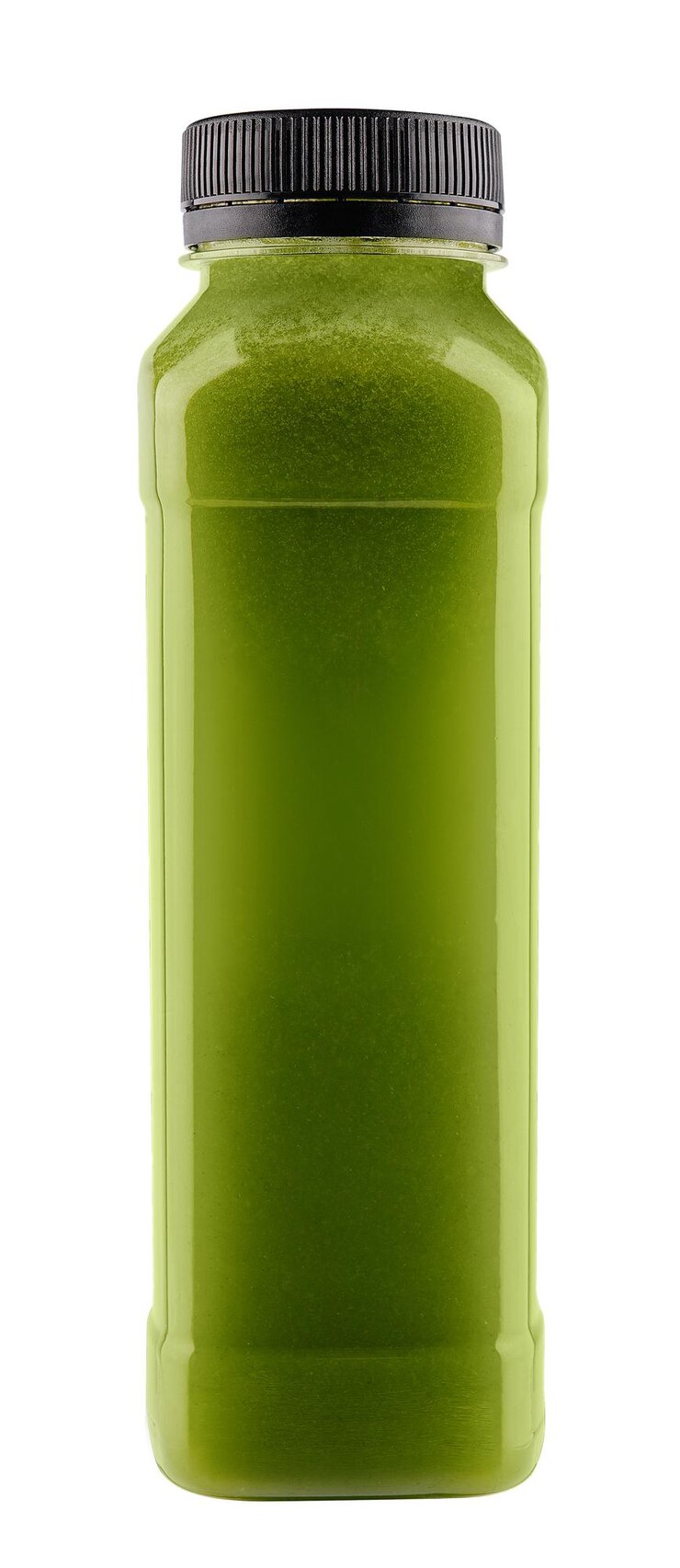 Botella de batido de espirulina sobre un fondo blanco