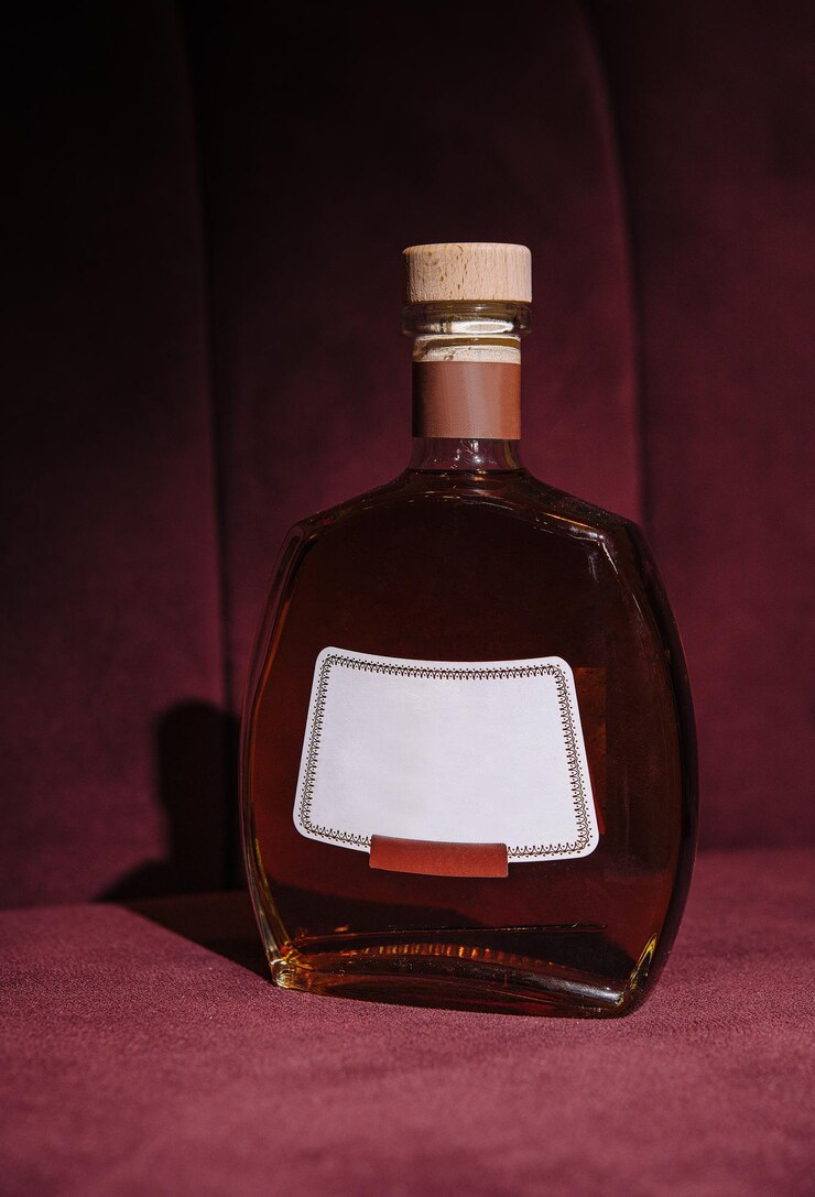 Botella de brandy de primera calidad sobre un fondo elegante