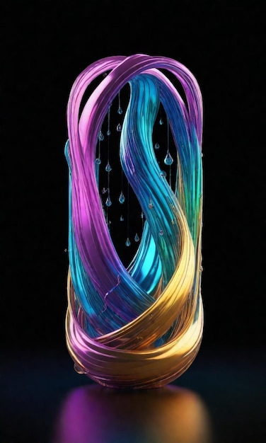 una botella de cabello de color arco iris se muestra en un fondo negro