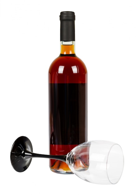 Foto botella cerrada de vino, alcohol y concepto de adicción.