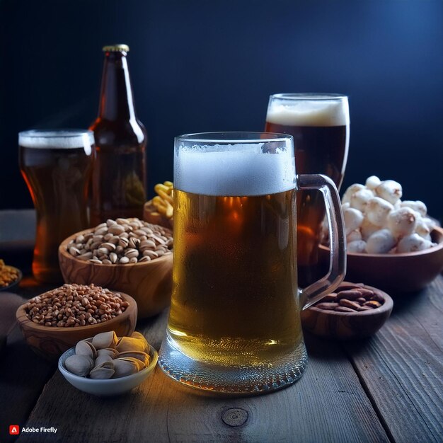 Foto una botella de cerveza al lado de una taza de cerveza