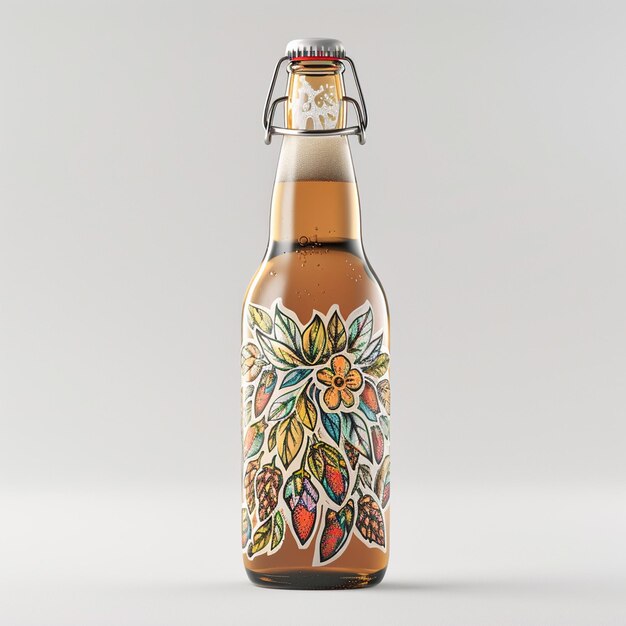 Foto una botella de cerveza artesanal una forma única de botella de vidrio con marca en relieve