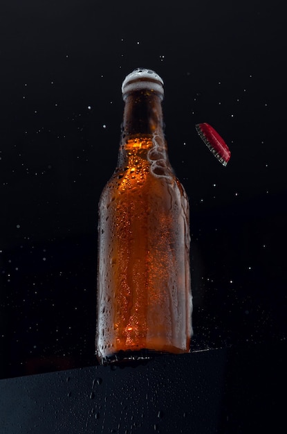 Botella de cerveza fría