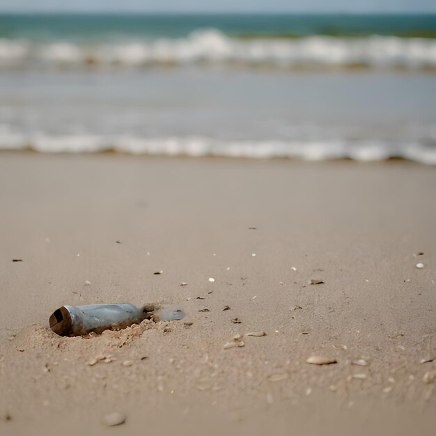 Foto una botella de cerveza se lava en una playa