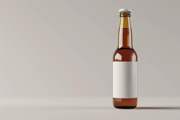 una botella de cerveza marrón con una etiqueta blanca
