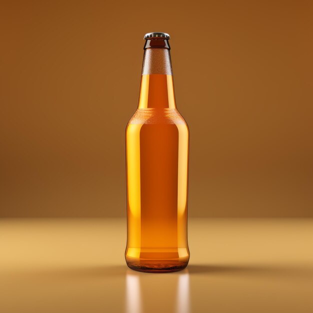 Botella de cerveza pálida con fondo marrón brillante Renderización fotorrealista en 3D