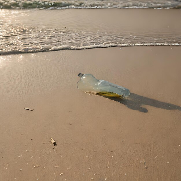 Foto una botella de cerveza está en la playa