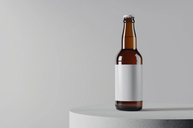 una botella de cerveza sentada en la parte superior de una mesa