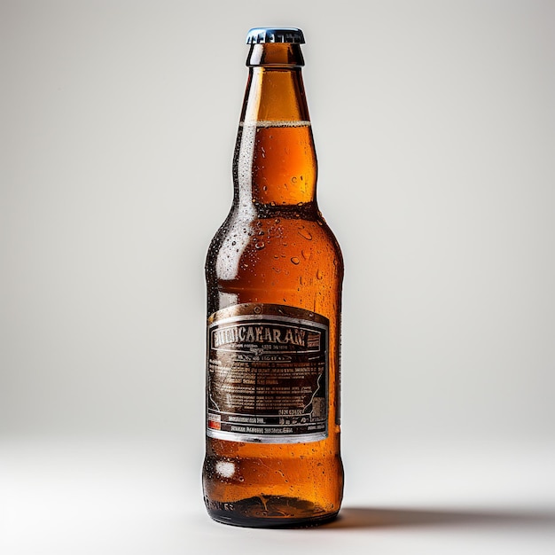 Foto botella de cerveza sobre un fondo blanco