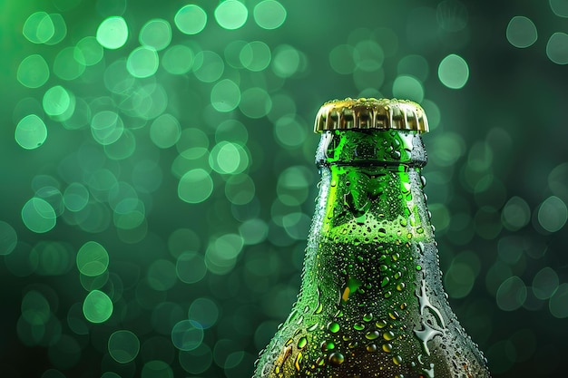 Botella de cerveza verde con gotas