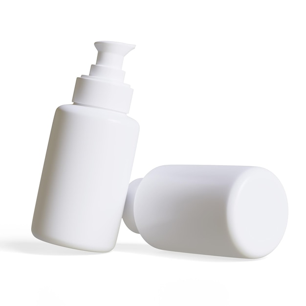 Botella cosmética de color blanco aislado sobre fondo blanco