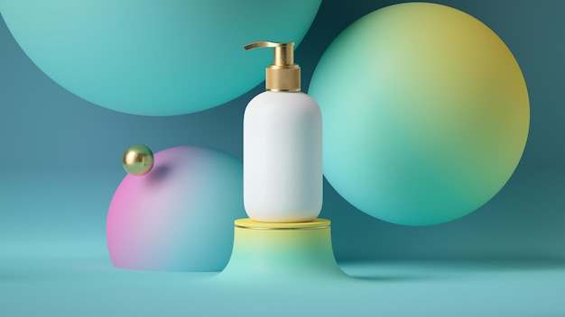 Botella de cosméticos de color blanco con dispensador dorado