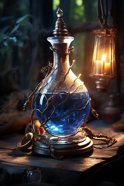 Botella de fantasía con baúl medieval de fantasía.