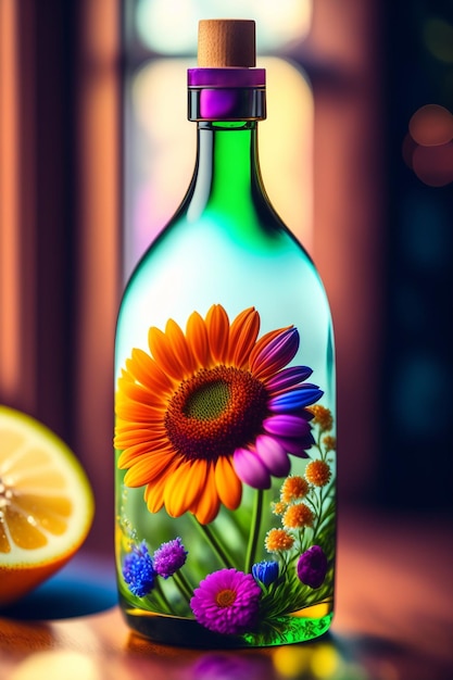 botella de flores