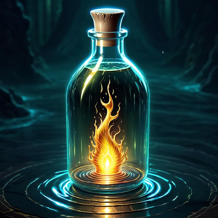 Foto una botella de fuego en la oscuridad con un fuego en el medio