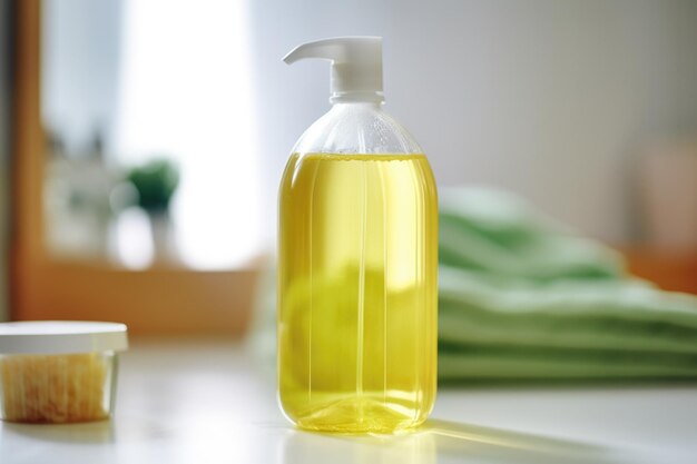 Botella de gel de baño sin jabón cerca de la ducha