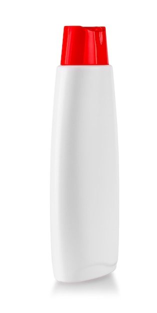 Botella con gel de ducha aislado sobre fondo blanco.