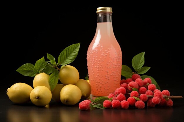 Foto la botella de jugo de amor de lavanda de litchi