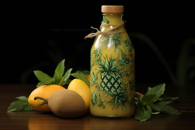 Botella de jugo de limonada de litchi con brillo