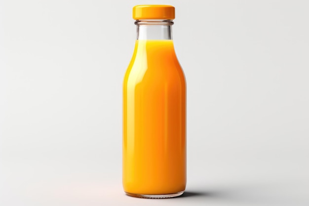 Foto botella de jugo de naranja fresco y aislado sobre fondo blanco