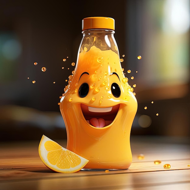 una botella de jugo de naranja sonriendo