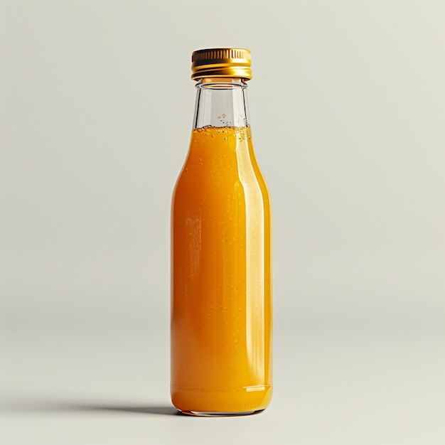 Foto una botella de jugo de naranja con una tapa de oro