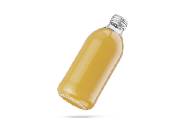 Una botella de jugo de naranja con tapa plateada.