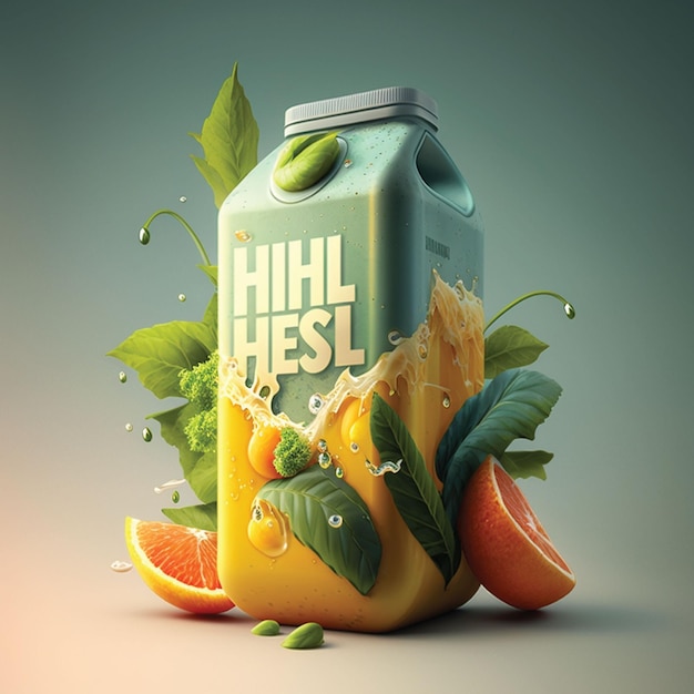 Una botella de jugo con la palabra hih hel