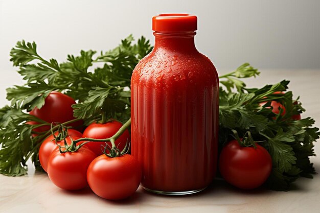 Botella de jugo de tomate salado Bliss en fondo blanco Fotografía de jugo De tomate