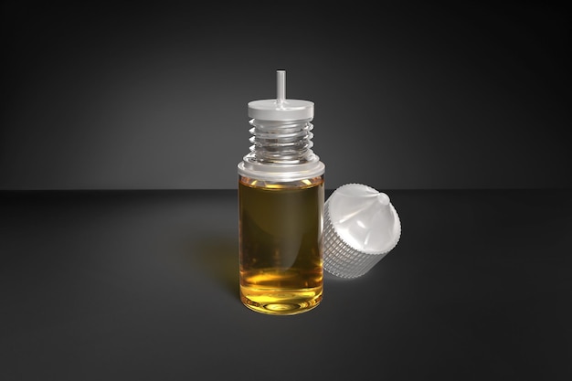 Botella de jugo de vape de unicornio de 30 ml con la tapa cerrada y llena de jugo de nicotina de vape 3D Render Illustration