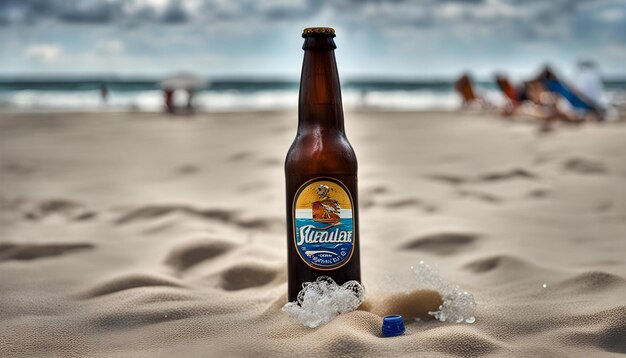 Foto una botella de krabi está en la arena