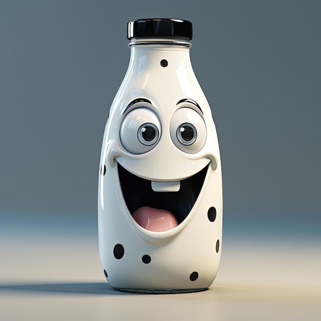Foto botella de leche de carácter plano para la venta ilustración 3d en el estilo de retratos extravagantes