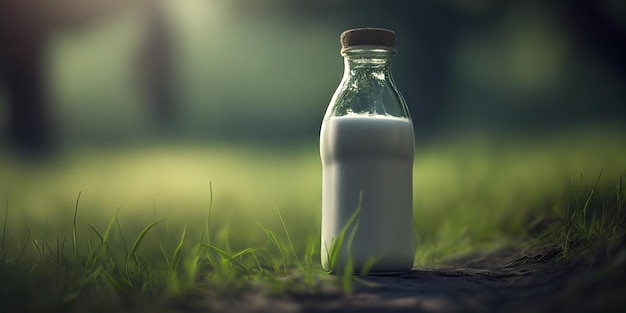 Botella de leche fondo borroso IA generativa