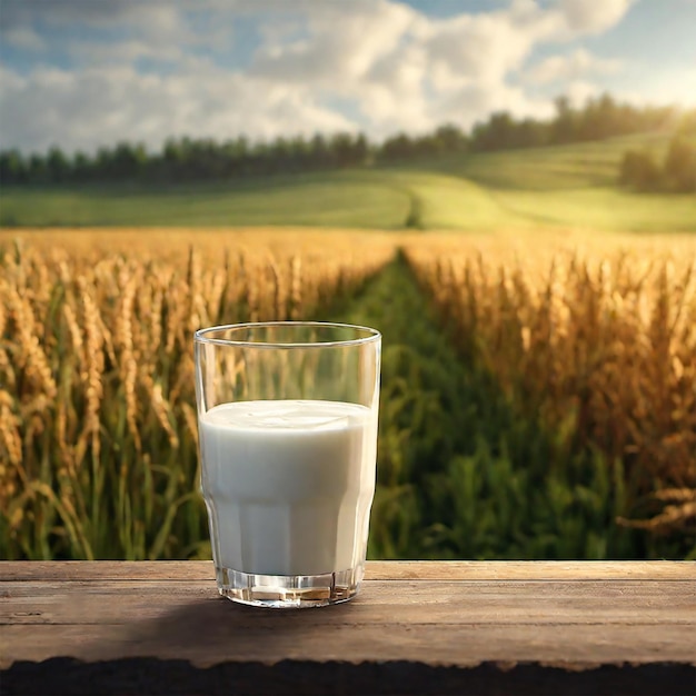 Una botella de leche en una lechería de campo de hierba