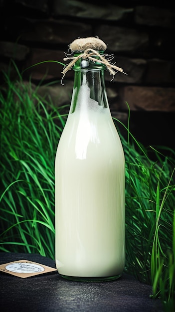 Una botella de leche en una mesa