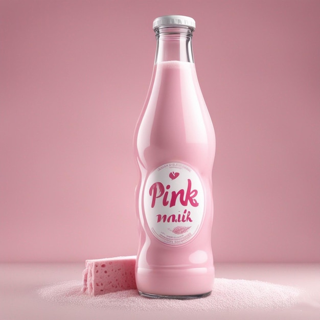 Botella de leche rosada