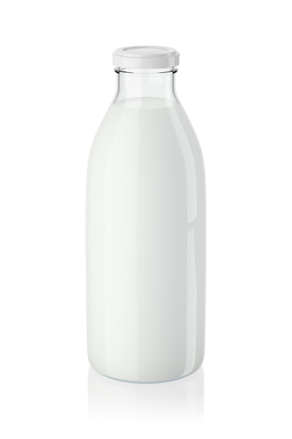 Botella de leche de vidrio clásica aislada en una ilustración de renderizado 3d de fondo blanco