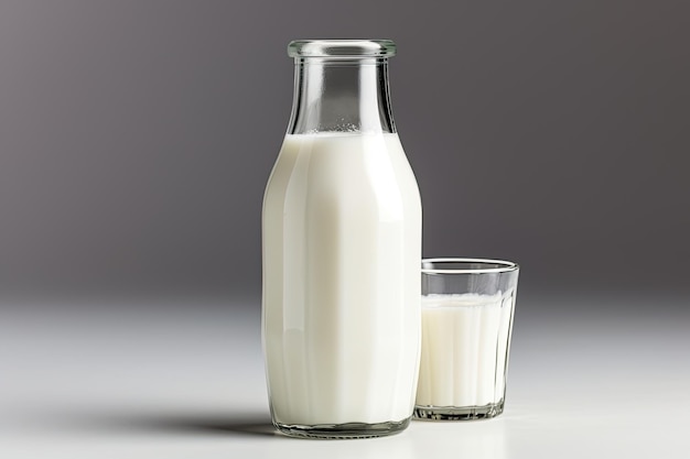 Botella de leche de vidrio tradicional aislada en blanco