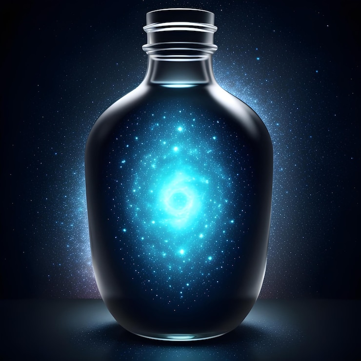 Foto una botella de líquido azul con una estrella en la parte superior