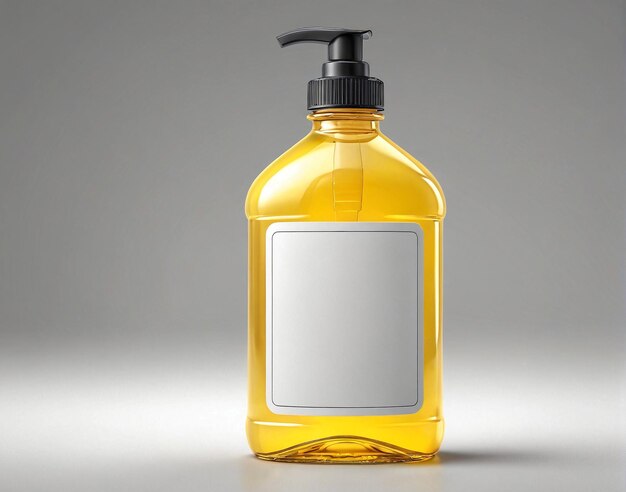 Foto una botella de líquido con una etiqueta en blanco