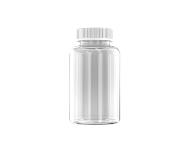 una botella de líquido transparente con una tapa blanca
