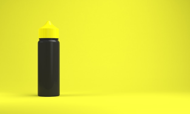 Foto botella de líquido vape sobre fondo amarillo brillante