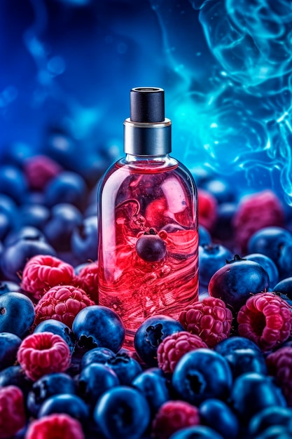 Botella con líquido Vaping Eliquid con sabor a frutos del bosque y frutas IA generativa