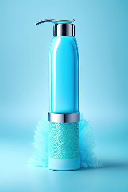 Botella de loción cosmética belleza y maquillaje fotografía de producto azul claro en tubo intrincado
