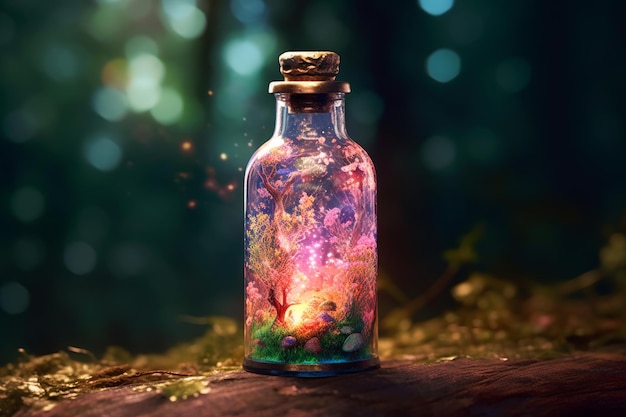 Una botella de magia en el bosque