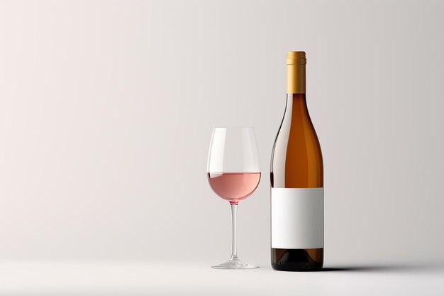 Una botella de maquillaje de vino sobre un fondo blanco